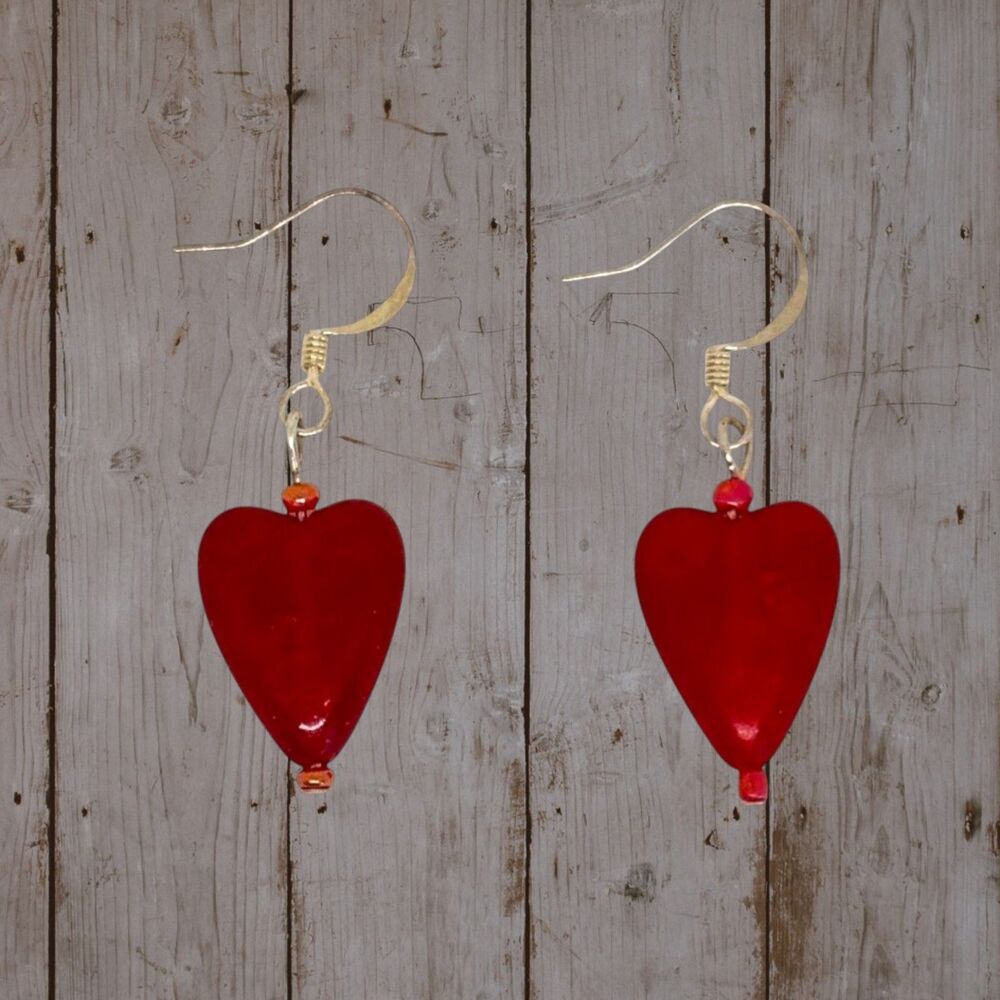 Indio Jewelry Red Heart Glass .925 Sterling Silver Earrings #319